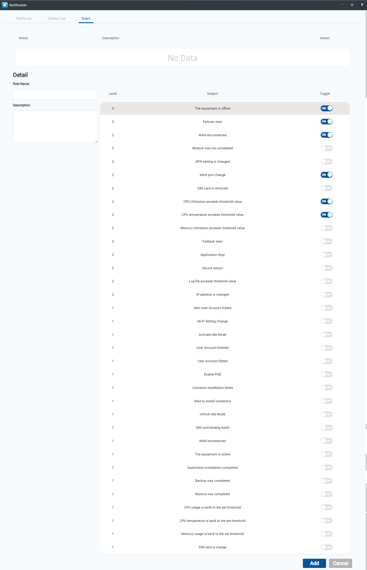 建立 Notification Event 事件通知規則介面