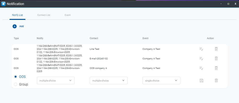 Notify List 綁定設定介面
