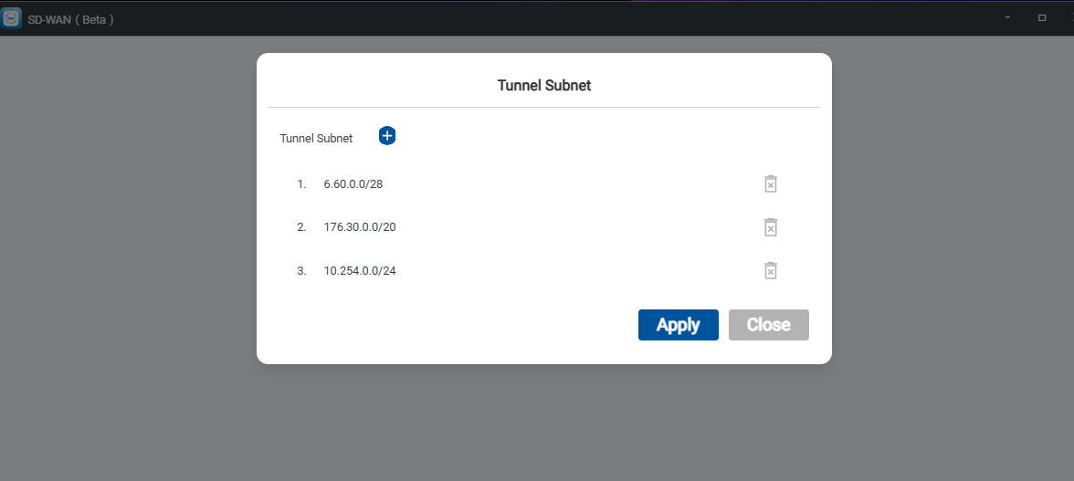 新增 Tunnel Subnet 對話方塊