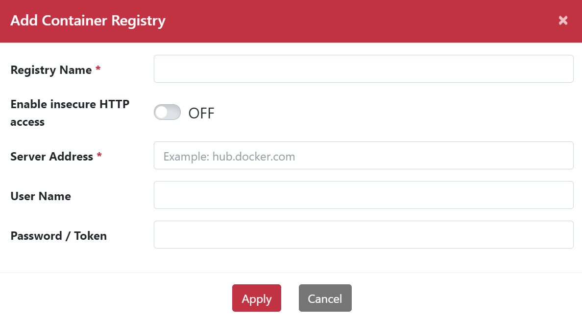 Container Registry 伺服器資訊輸入