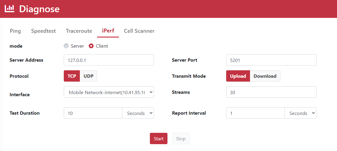 iPerf 伺服器模式