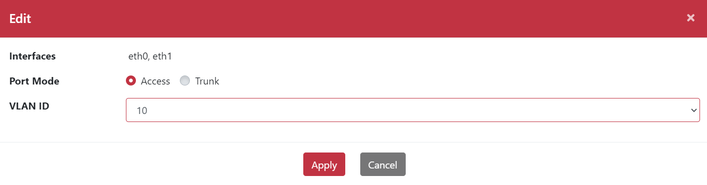 修改 VLAN ID 為 Access 模式設定畫面