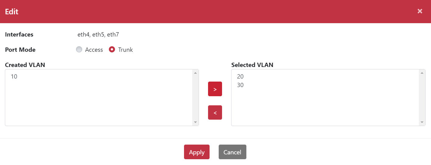 將 VLAN ID 新增至 Trunk 清單