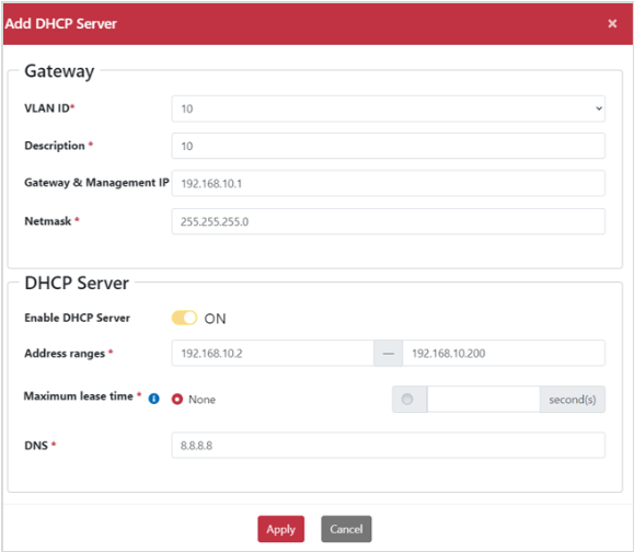 為指定 VLAN 建立 DHCP 伺服器