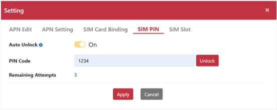自動解鎖 PIN 碼設定介面