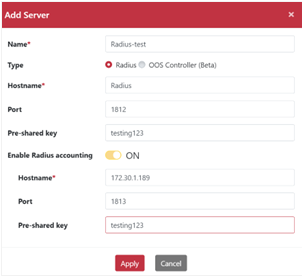 新增 RADIUS 伺服器設定頁面