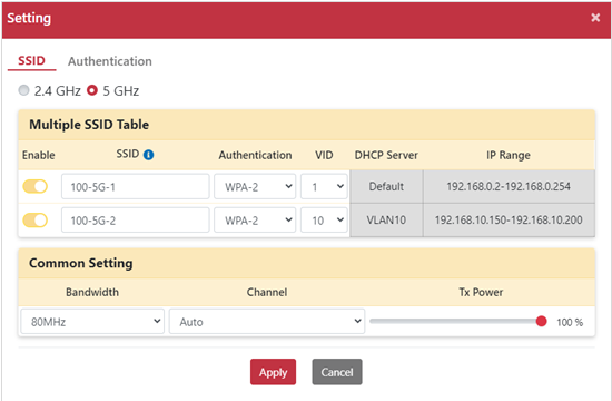Wi-Fi SSID 設定介面
