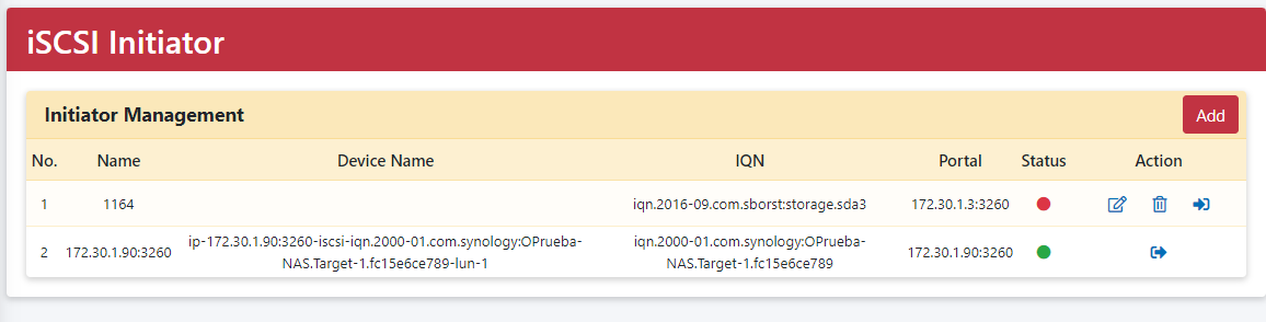 iSCSI Initiator 連線成功狀態燈號