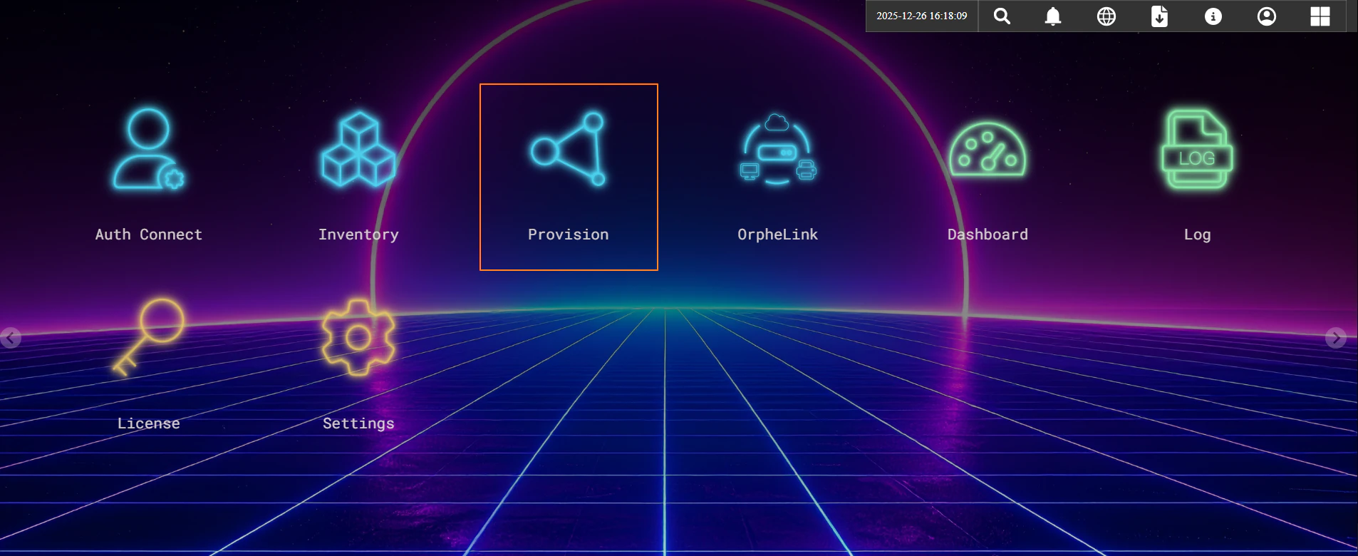 網頁儀表板中的 Provision 圖示