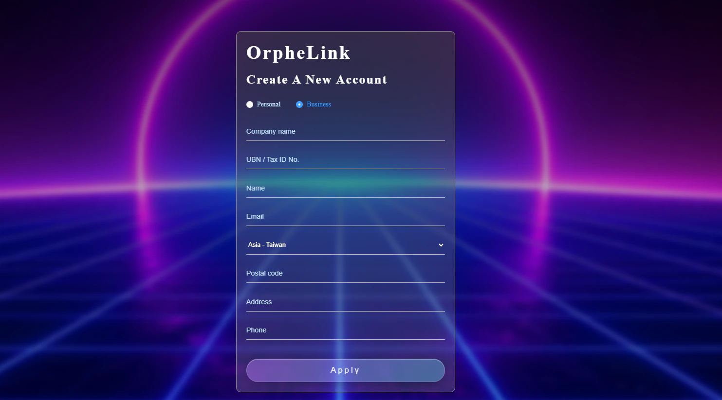 Enterprise account registration form