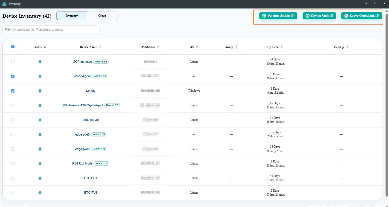 Batch operation controls in the Inventory