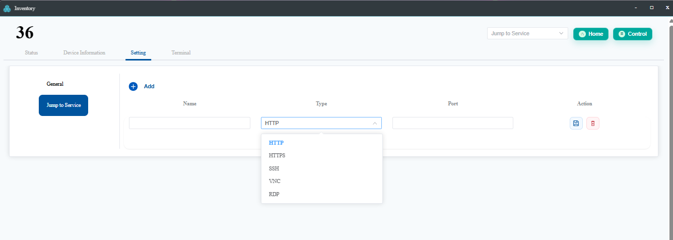 Jump-to-Service settings page
